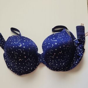 Victoria's Secret 40DD Blue Silver Moon Stars Lined Demi Bra EUC